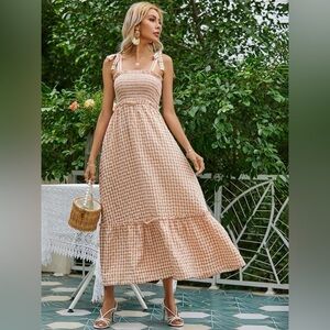 Orange Gingham Midi Dress Size Medium